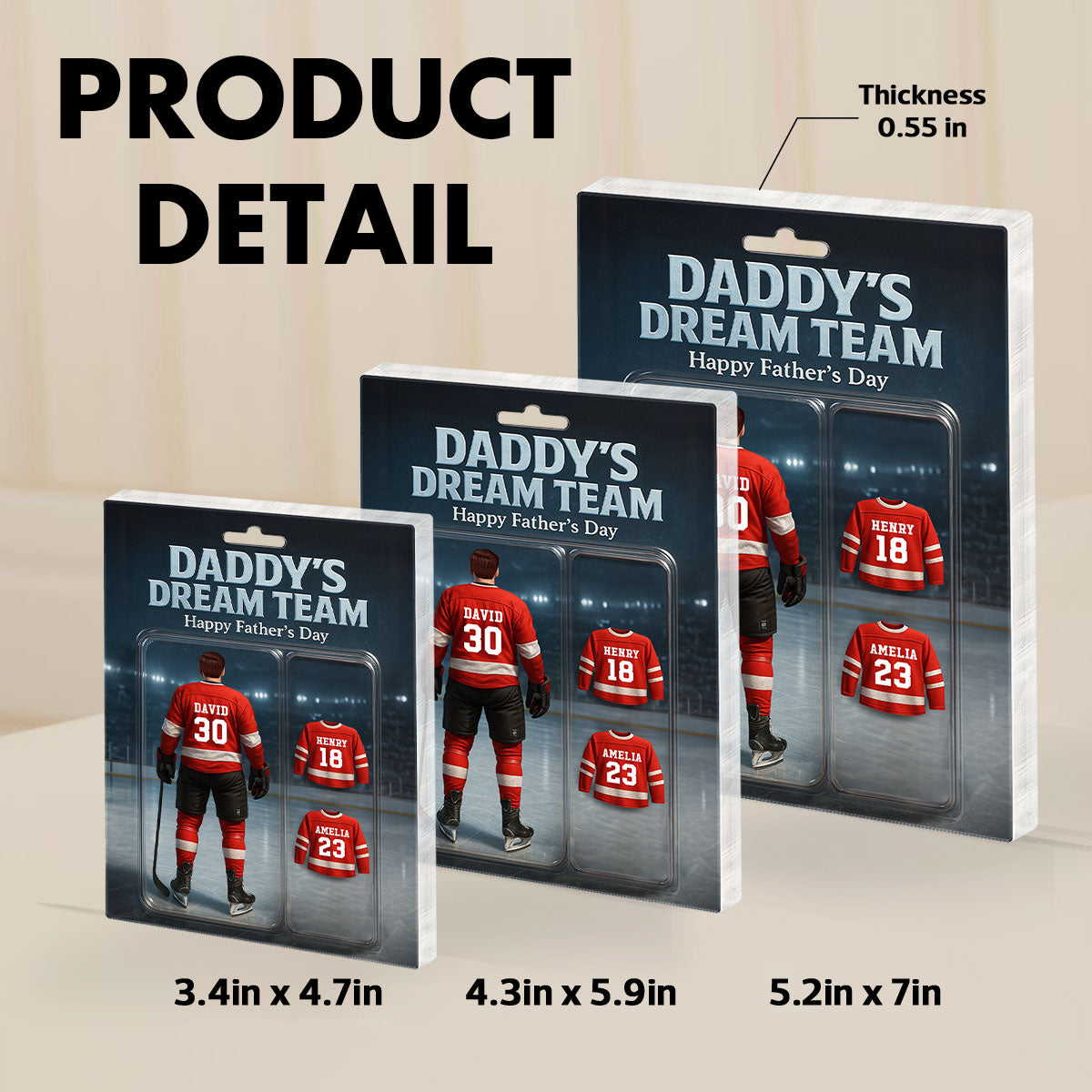 The Best Hockey Dad Ever With Kids' Names Custom Figure Personalized Acrylic Block Plaque, 2025 Gift For Him, For Dad