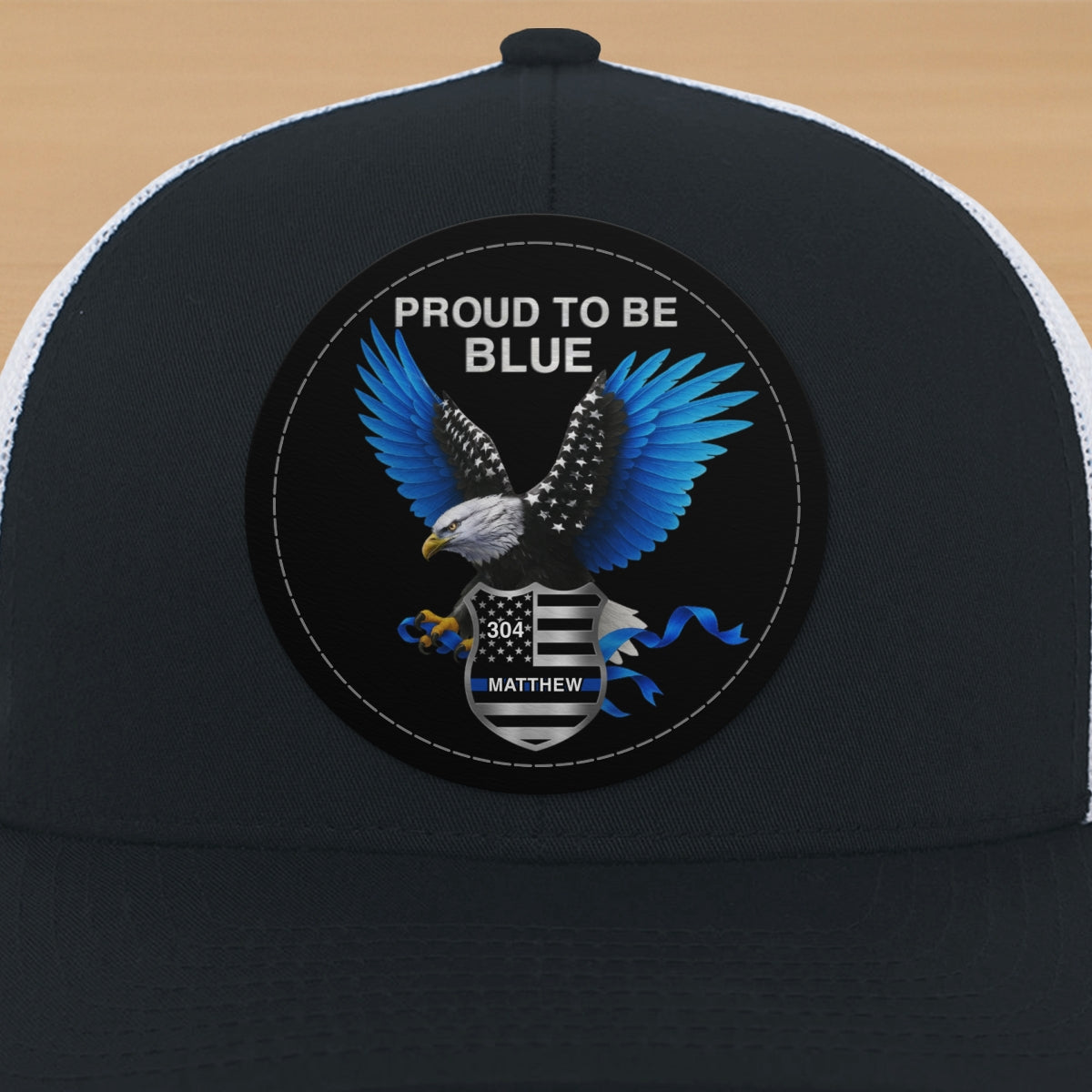 Proud To Be Blue Gift For Police Dad Grandpa Personalized Leather Patch Hat
