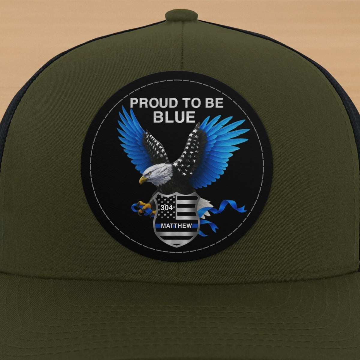 Proud To Be Blue Gift For Police Dad Grandpa Personalized Leather Patch Hat