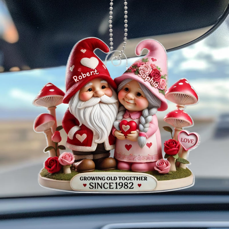 Gnome Mushroom Old Couple Gift for him, Gift for her, Personalized Acrylic Car Hanger
