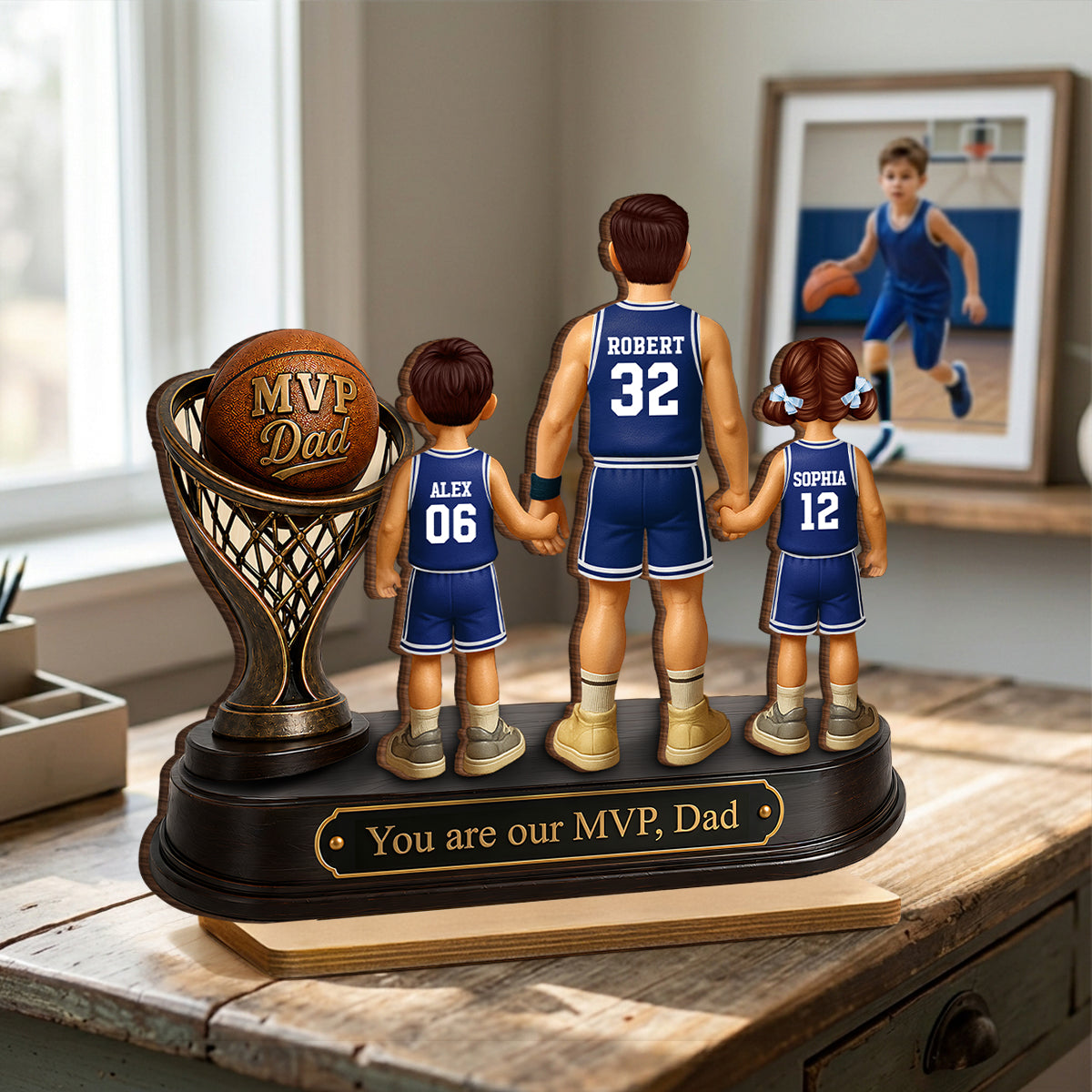 We Scored the Best Dad Basketball Trophy - Personalized 2-Layered Wooden Plaque - Gift for Dad, Husband