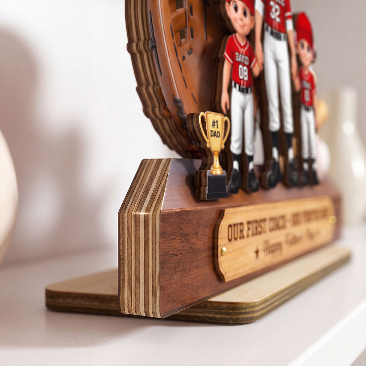 Baseball No.1 Dad We Caught The Best Dad - Personalized 2-Layered Wooden Plaque - Gift For Dad