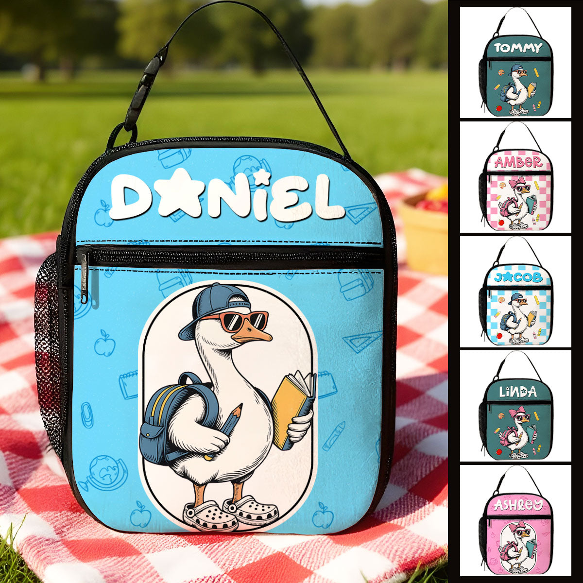 Back to School Goose Personalized Insulated Lunch Bag for Boy Girl