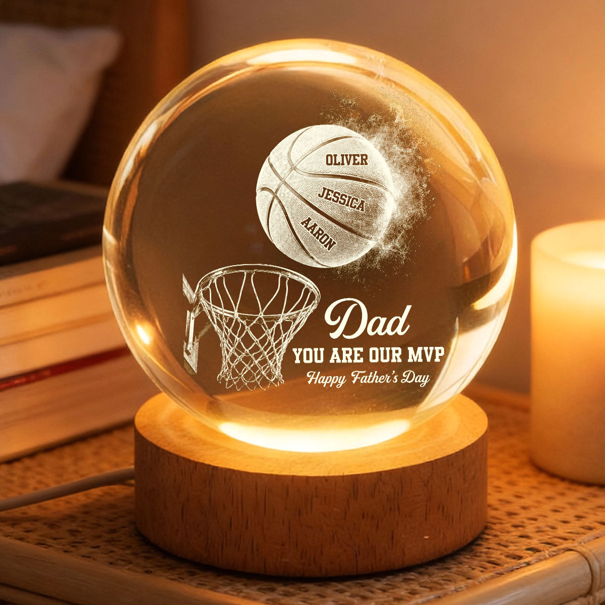 Basketball No 1 Dad Legend You Are Our MVP - Personalized Crystal Ball LED Night Light - Gift For Dad, Husband, Basketball Fans