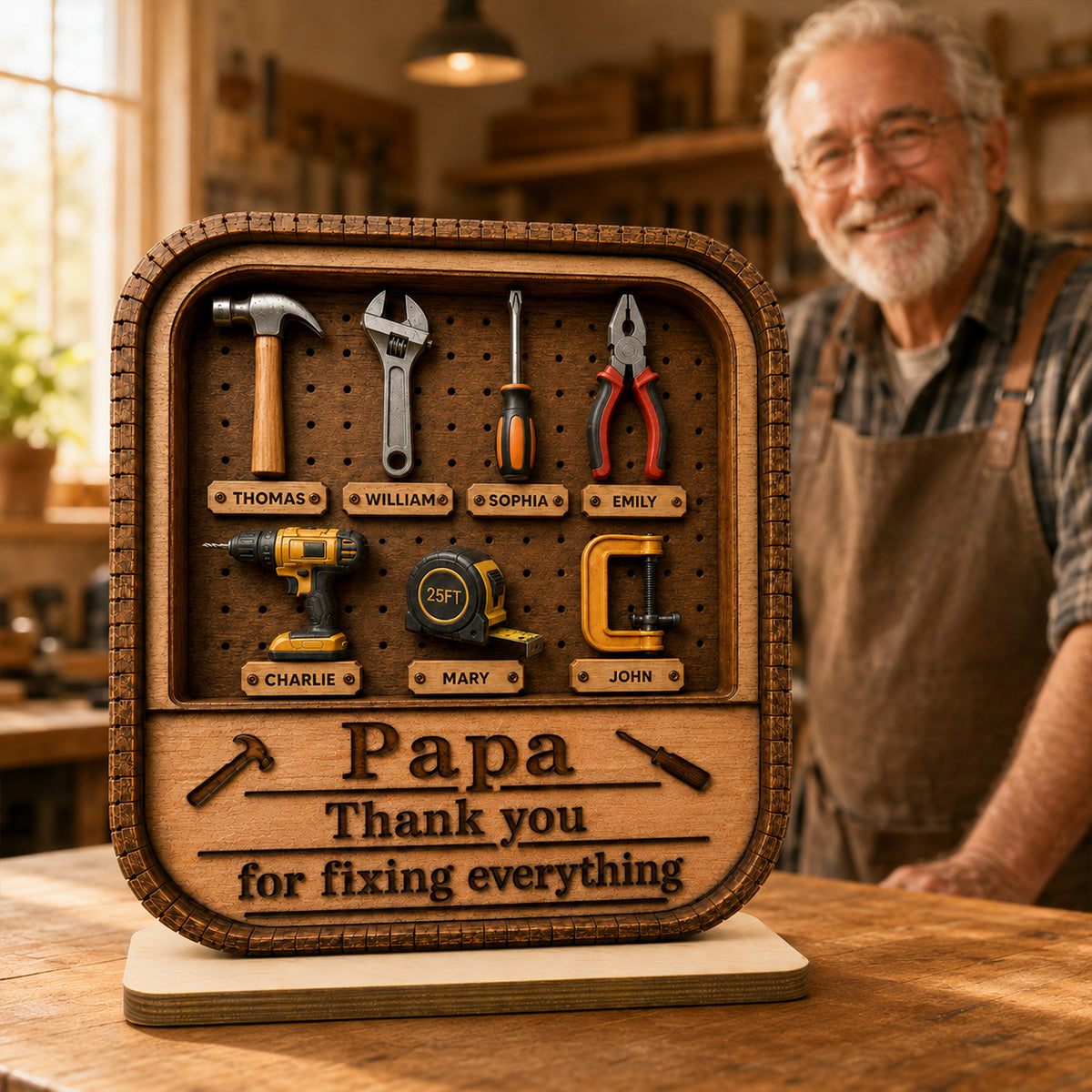 Dad Grandpa Tool Box - Personalized 2-Layered Wooden Plaque - Gift For Dad, Husband