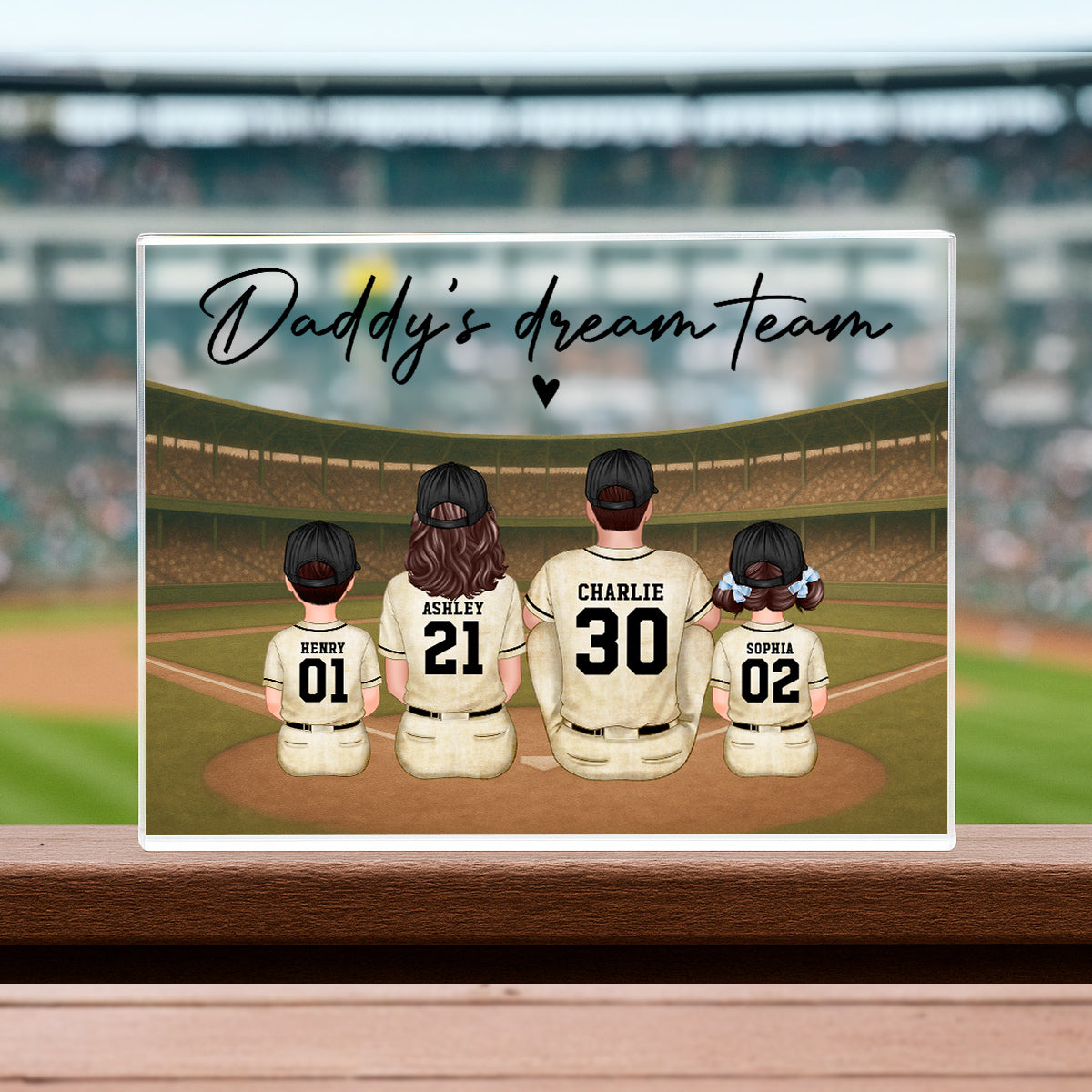 Retro Vintage Baseball Daddy's Dream Team Personalized Acrylic Block Plaque| Unique Gift For Dad
