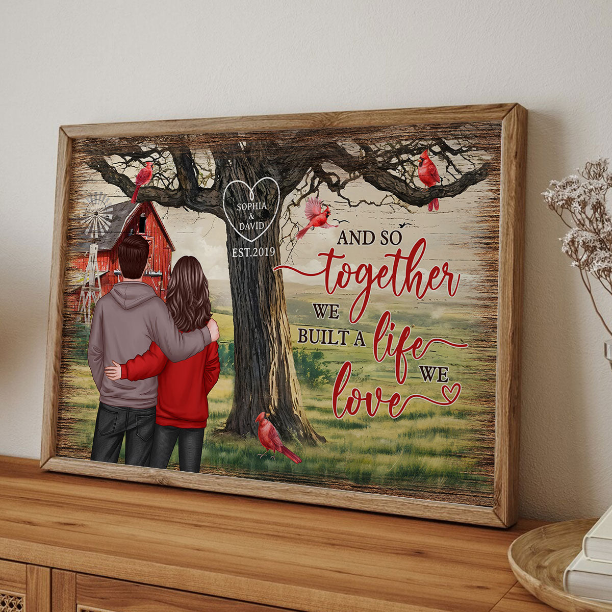 Personalized Couples Tree Large Farmhouse Poster Wall Art, Gift, Anniversary Gift For Couples, For Him, For Her