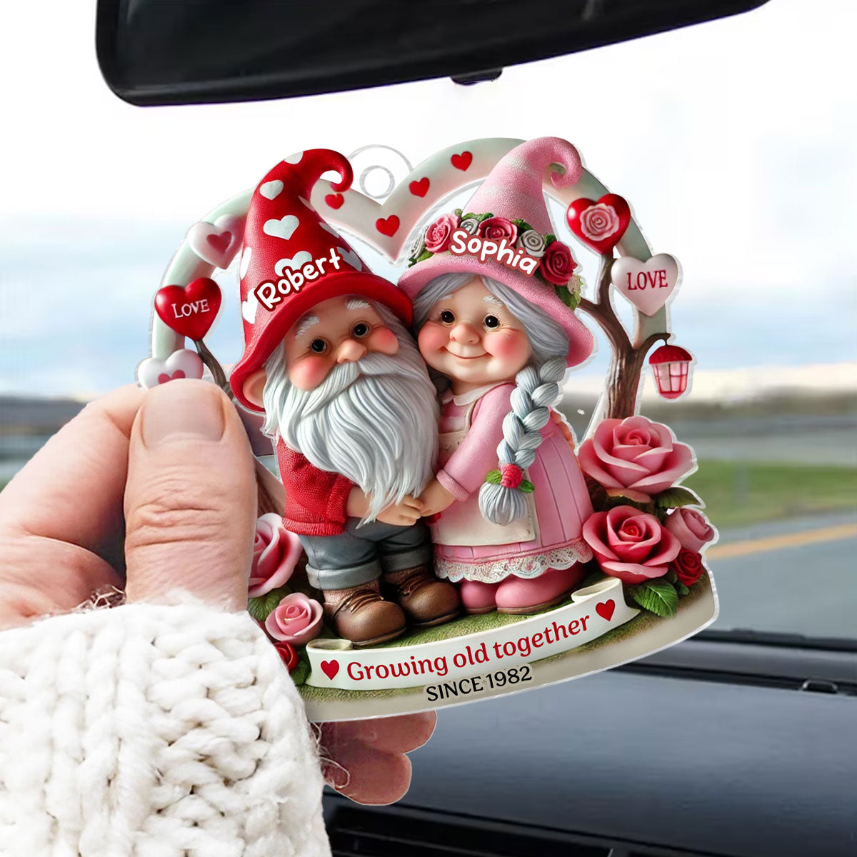 Gnome 3D Effect Old Couple Gift for him, Gift for her, Personalized Acrylic Car Hanger