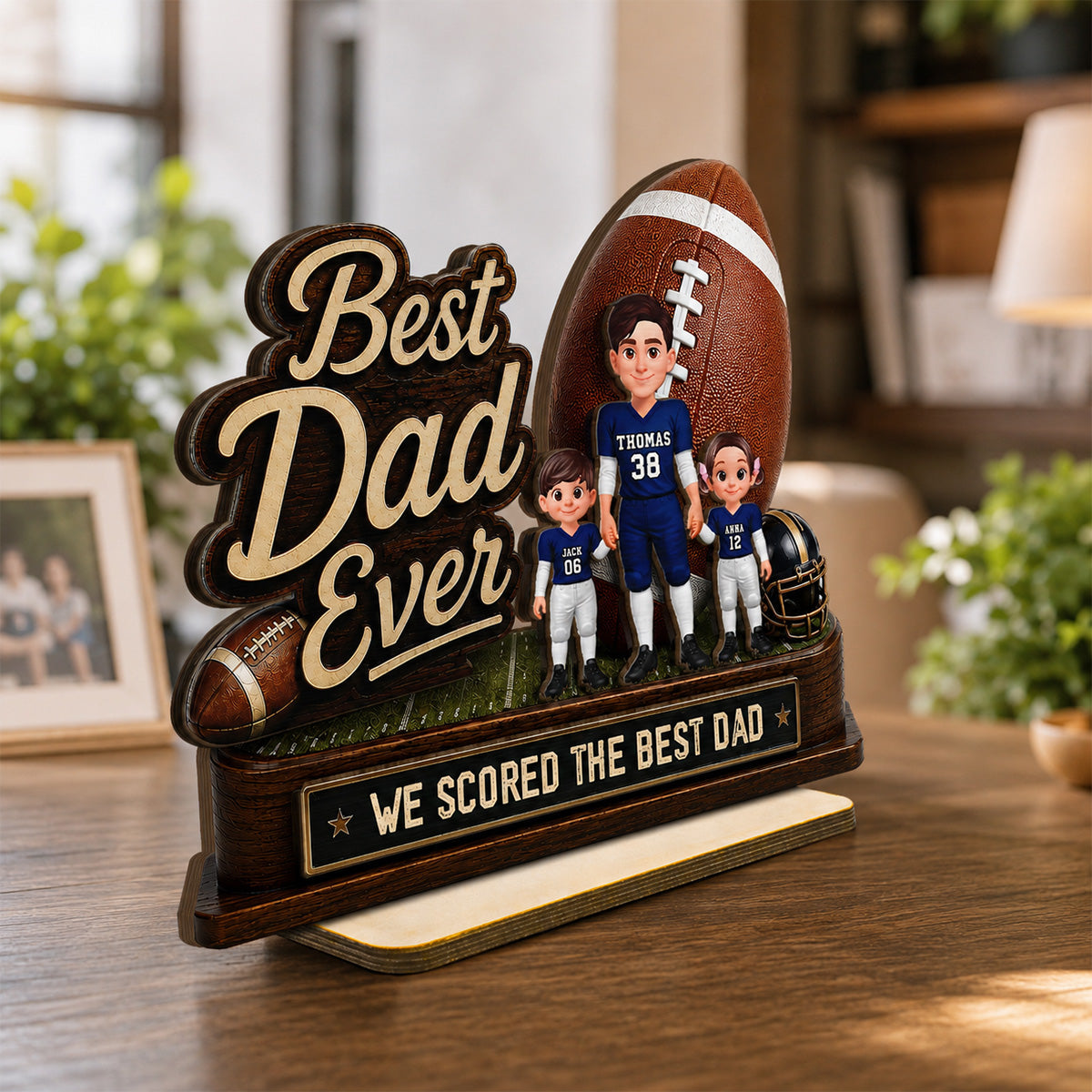 We Scored The Best Dad American Football Dad & Kids - Personalized 2-Layered Wooden Plaque - Gift For American Football Dad