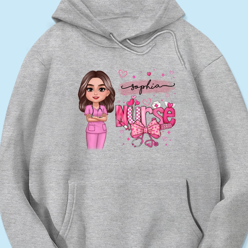 Nurse Pink Coquette Bow Personalized Shirt, Birthday Gift For Nurse Wife Girlfriend Bestie