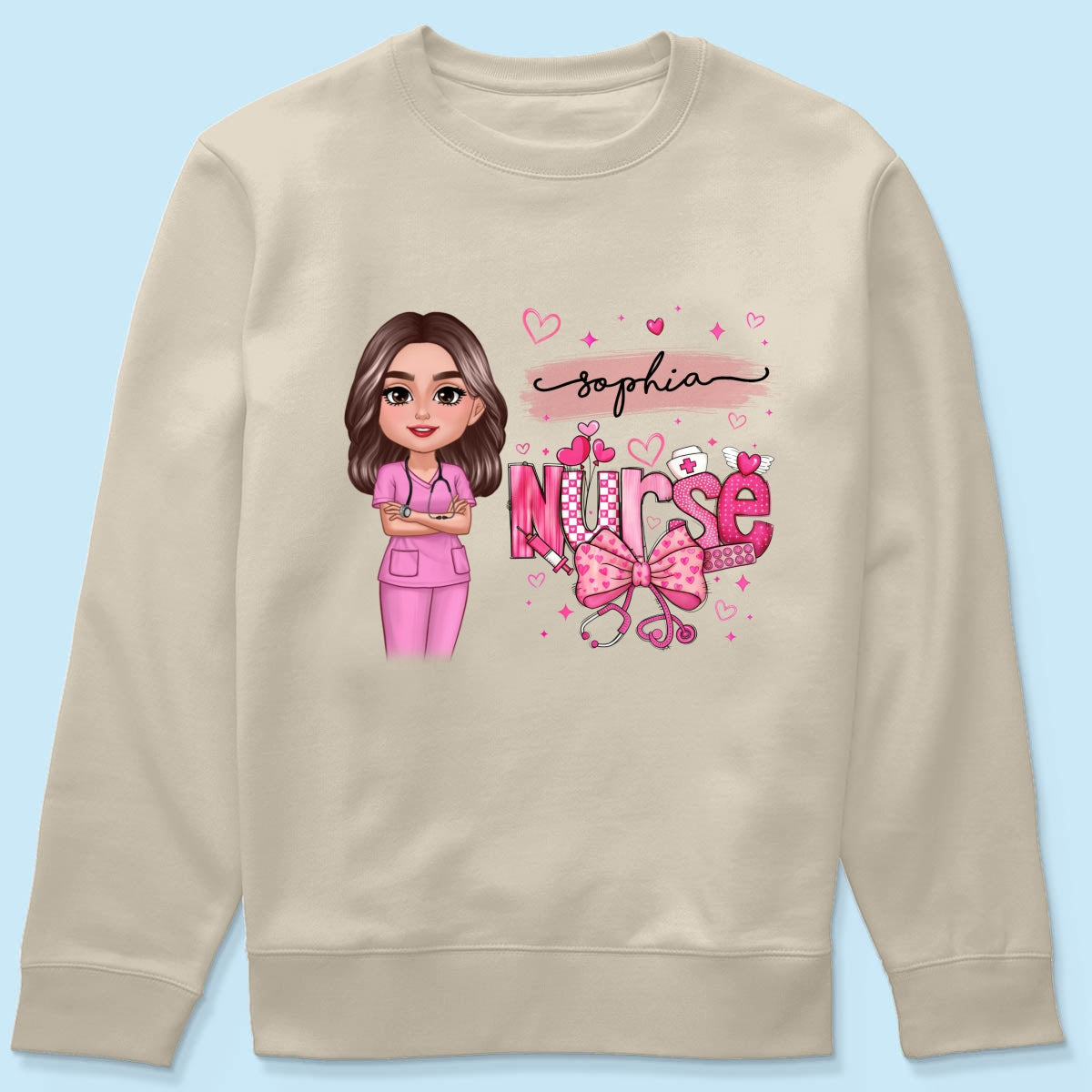 Nurse Pink Coquette Bow Personalized Shirt, Birthday Gift For Nurse Wife Girlfriend Bestie