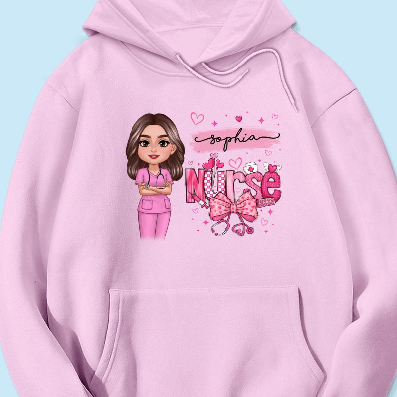 Nurse Pink Coquette Bow Personalized Shirt, Birthday Gift For Nurse Wife Girlfriend Bestie