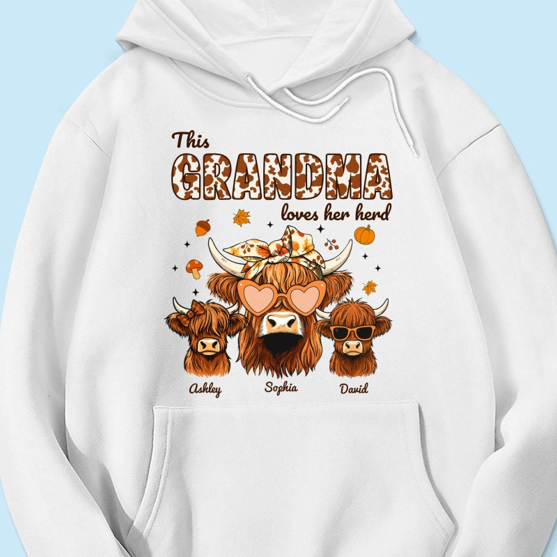 Fall Highland Cow Mom Grandma Personalized Sweatshirt, Cozy Fall Vibe Sweatshirt