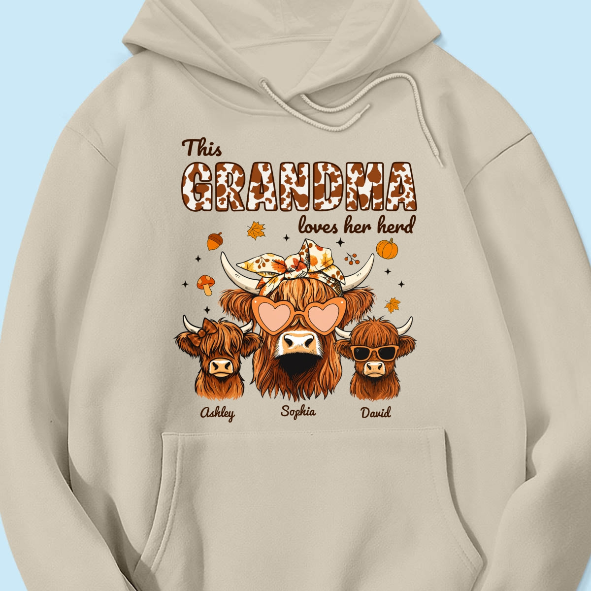 Fall Highland Cow Mom Grandma Personalized Sweatshirt, Cozy Fall Vibe Sweatshirt
