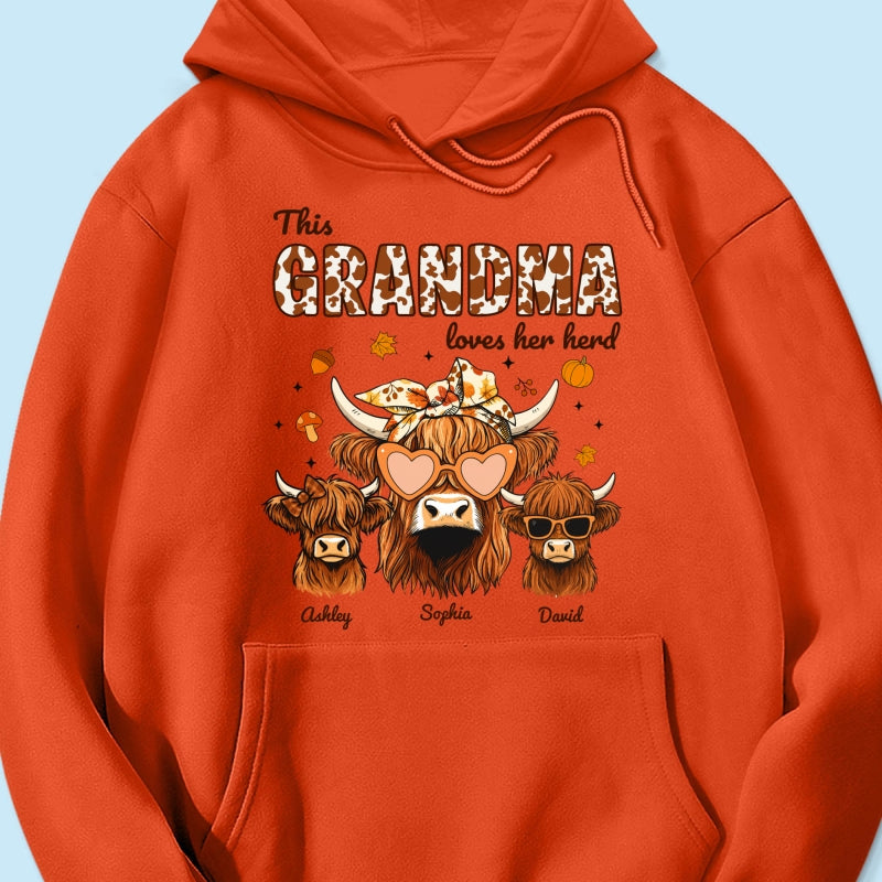 Fall Highland Cow Mom Grandma Personalized Sweatshirt, Cozy Fall Vibe Sweatshirt