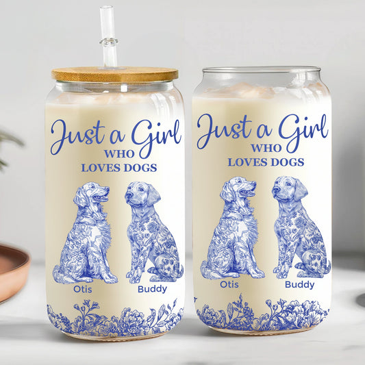 Just A Girl Who Loves Dogs Toile De Jouy Chinoiserie - Personalized Clear Glass Cup