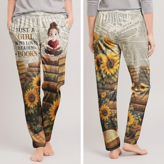 Just A Girl Who Loves Reading Books Sunflowers - For Book Lovers Club - Personalized Lounge Pants