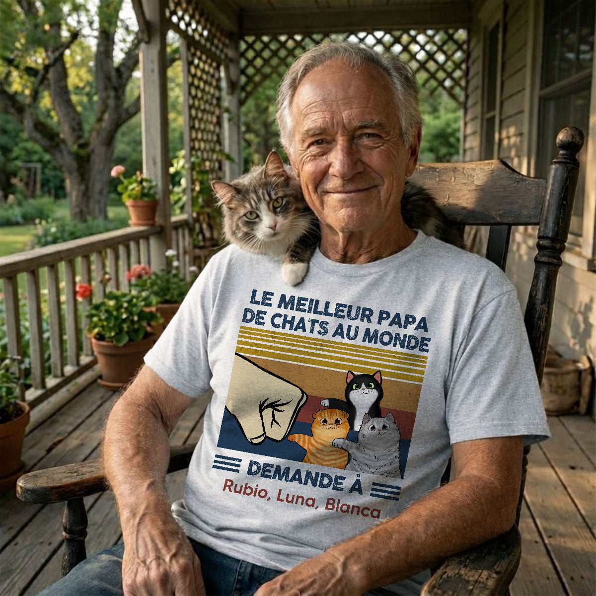 Cadeau parfait pour les papas de chats – T-shirt personnalis avec check de poing avec votre chat