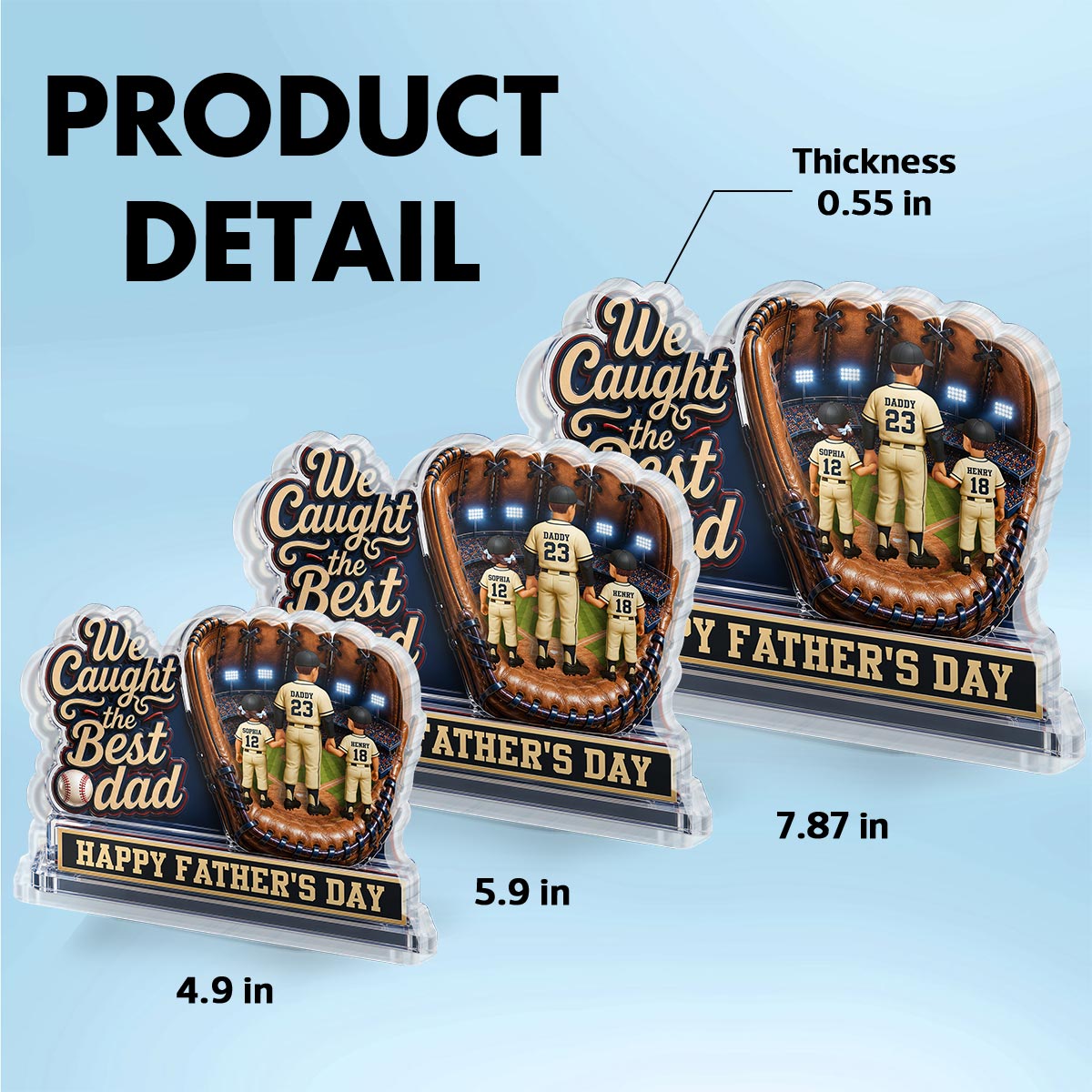 We Caught The Best Dad Dad & Kids In Glove 2D Flat - Personalized Acrylic Block Plaque - Happy For Baseball Dad