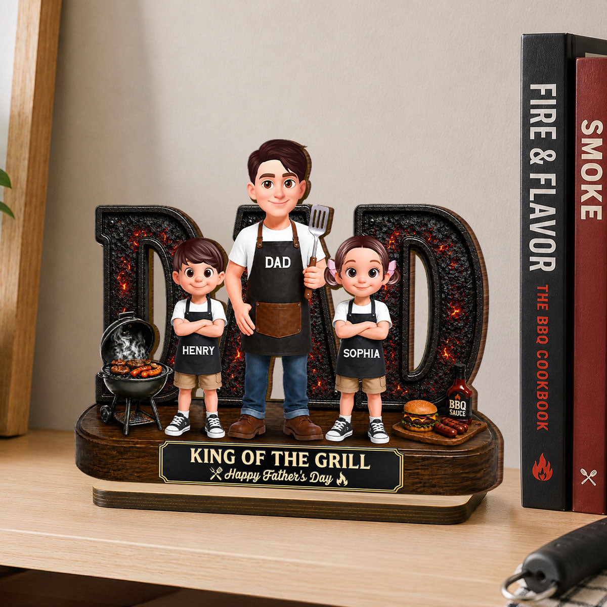 BBQ King Of The Grill Dad - Personalized Wooden Plaque - Gift For Dad, Husband