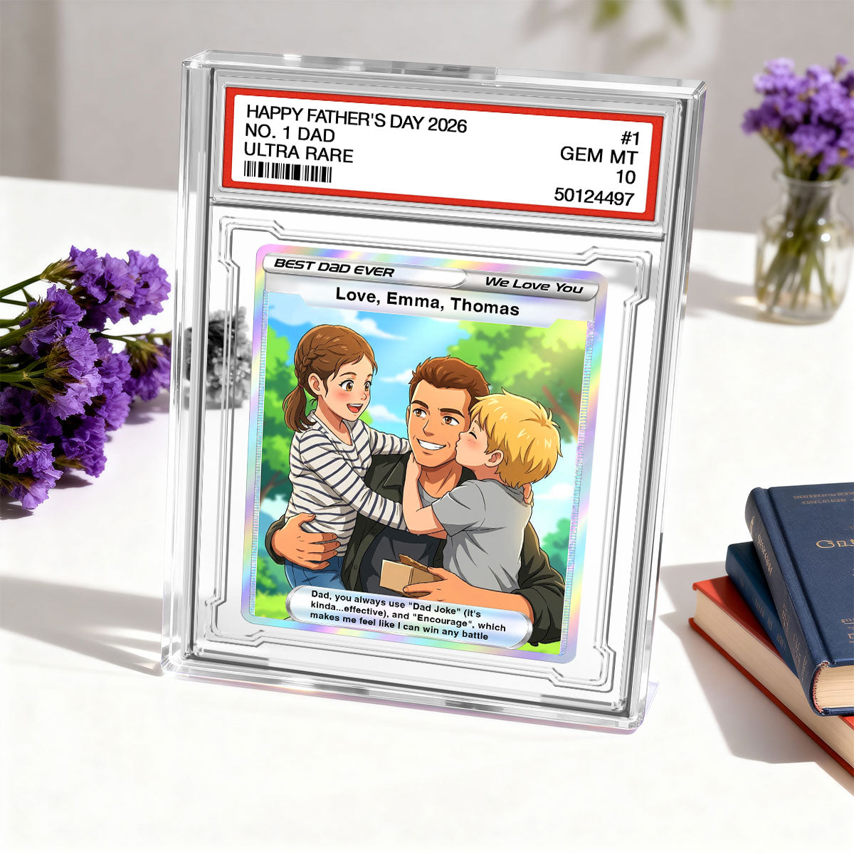 Best Dad Ever Trading Card Cartoon Style - Personalized Acrylic Block Plaque - Gift For Dad, Husband