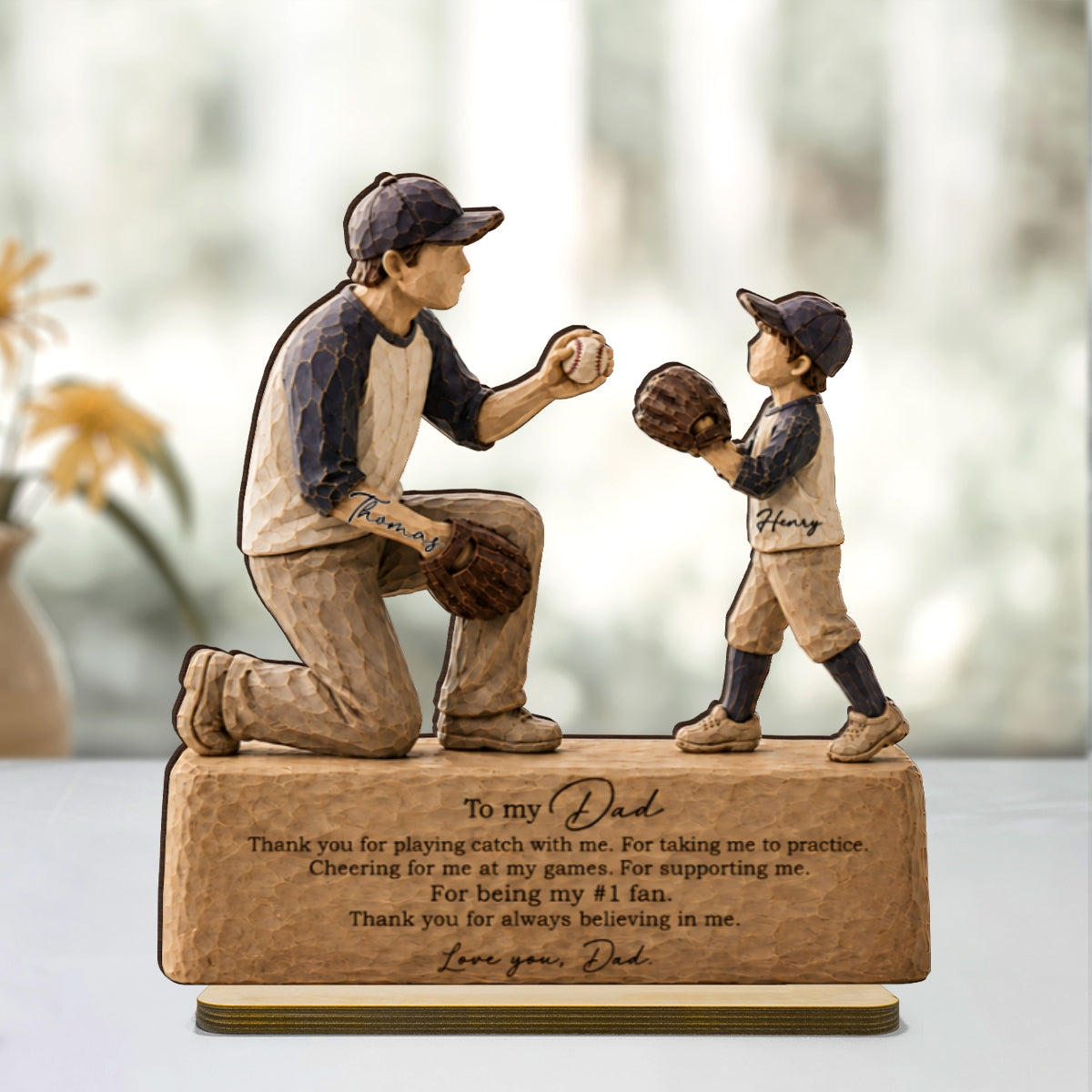 To My Baseball Dad Thanks for Playing Catch with Me - Personalized 2-Layered Wooden Plaque - Gift for Dad from Son