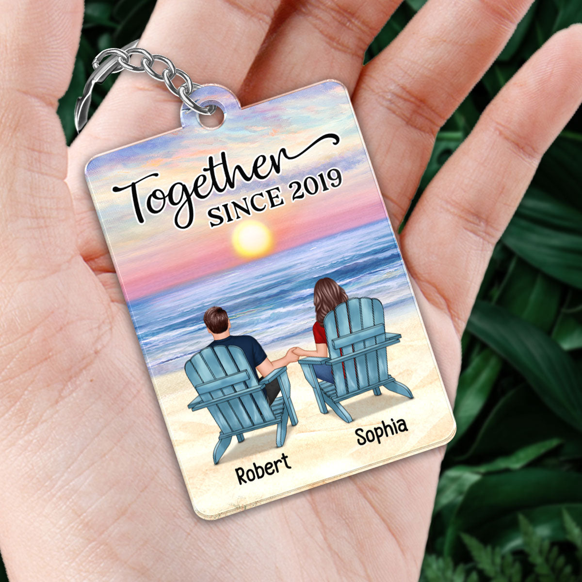 Couple Back View At Beach Favorite Song Scannable QR Code - Personalized Acrylic Keychain - Anniversary Gift For Him, Gift For Her
