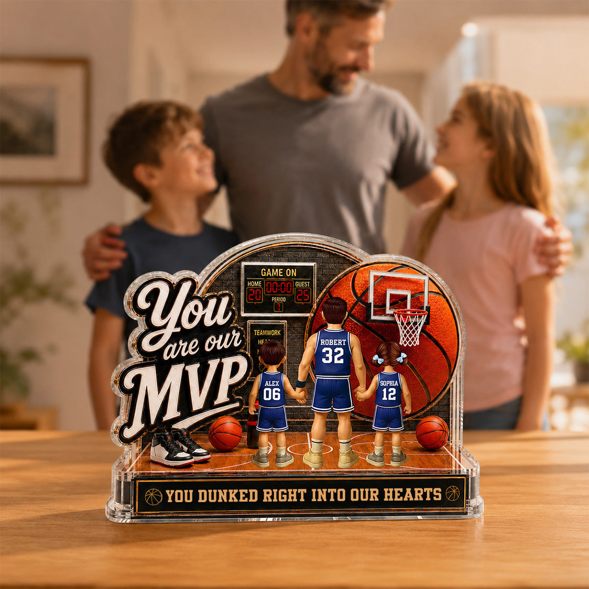 You Are Our MVP Standing Basketball Man & Kids 2D Flat - Personalized Acrylic Block Plaque - Gift For Basketball Dad