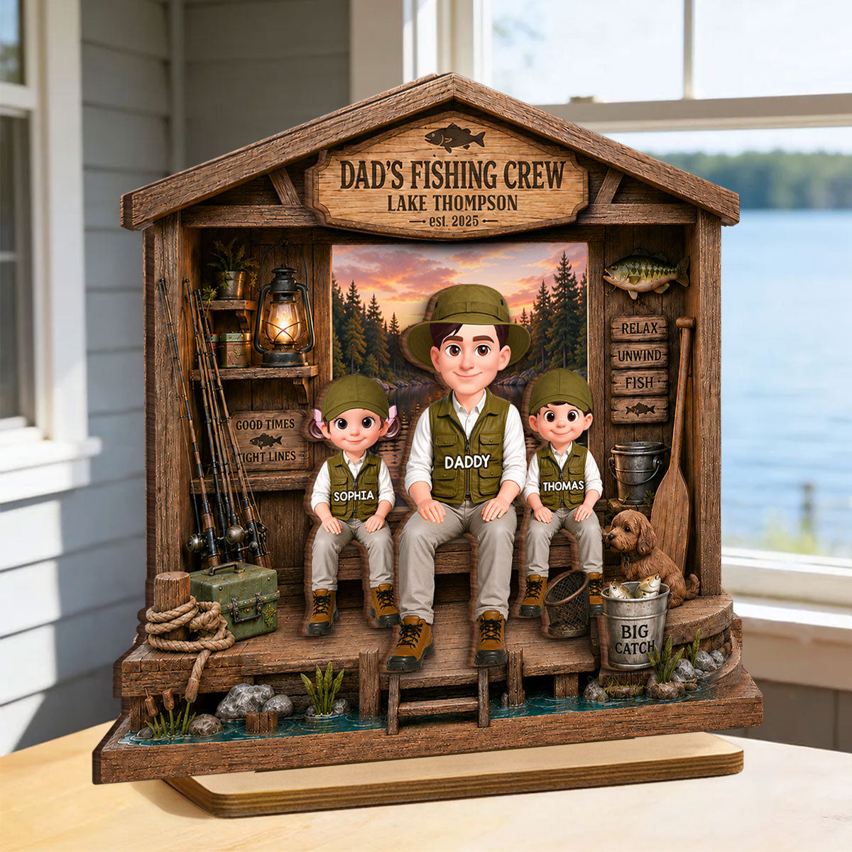 Daddy's Fishing Crew - Personalized 2-Layered Wooden Plaque - Gift for Dad, Husband