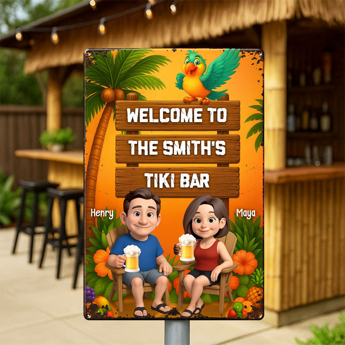 Welcome To Our Tiki Bar, Poolside, Backyard Bar, Hot Tub Personalized Metal Sign