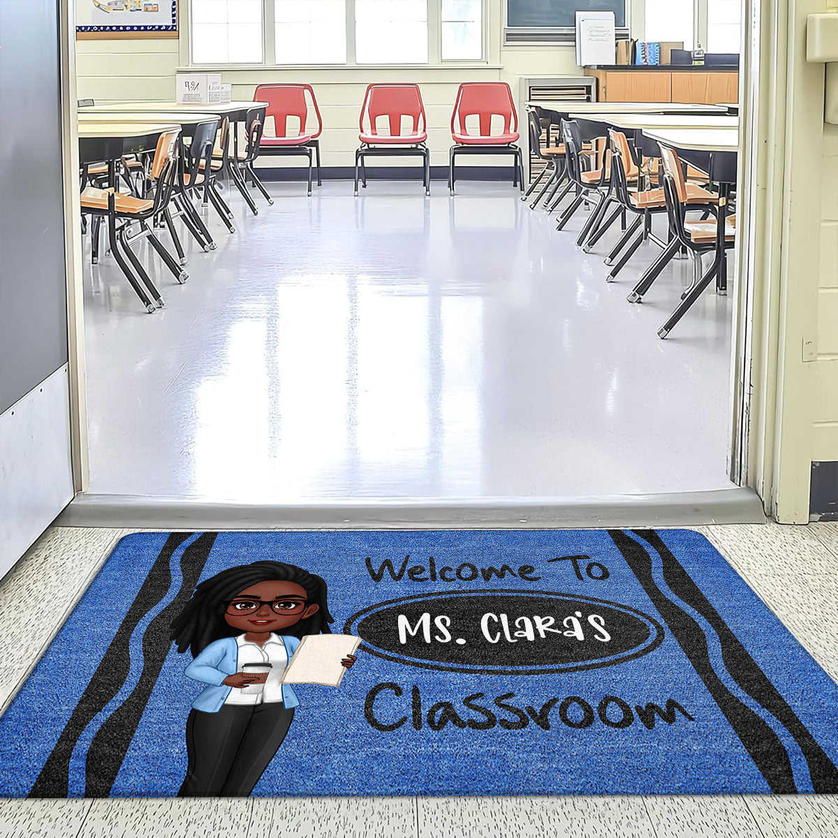 Teacher Cute Crayon Pattern Welcome To Classroom Personalized Doormat| Back To School Gift, Classroom Decoration