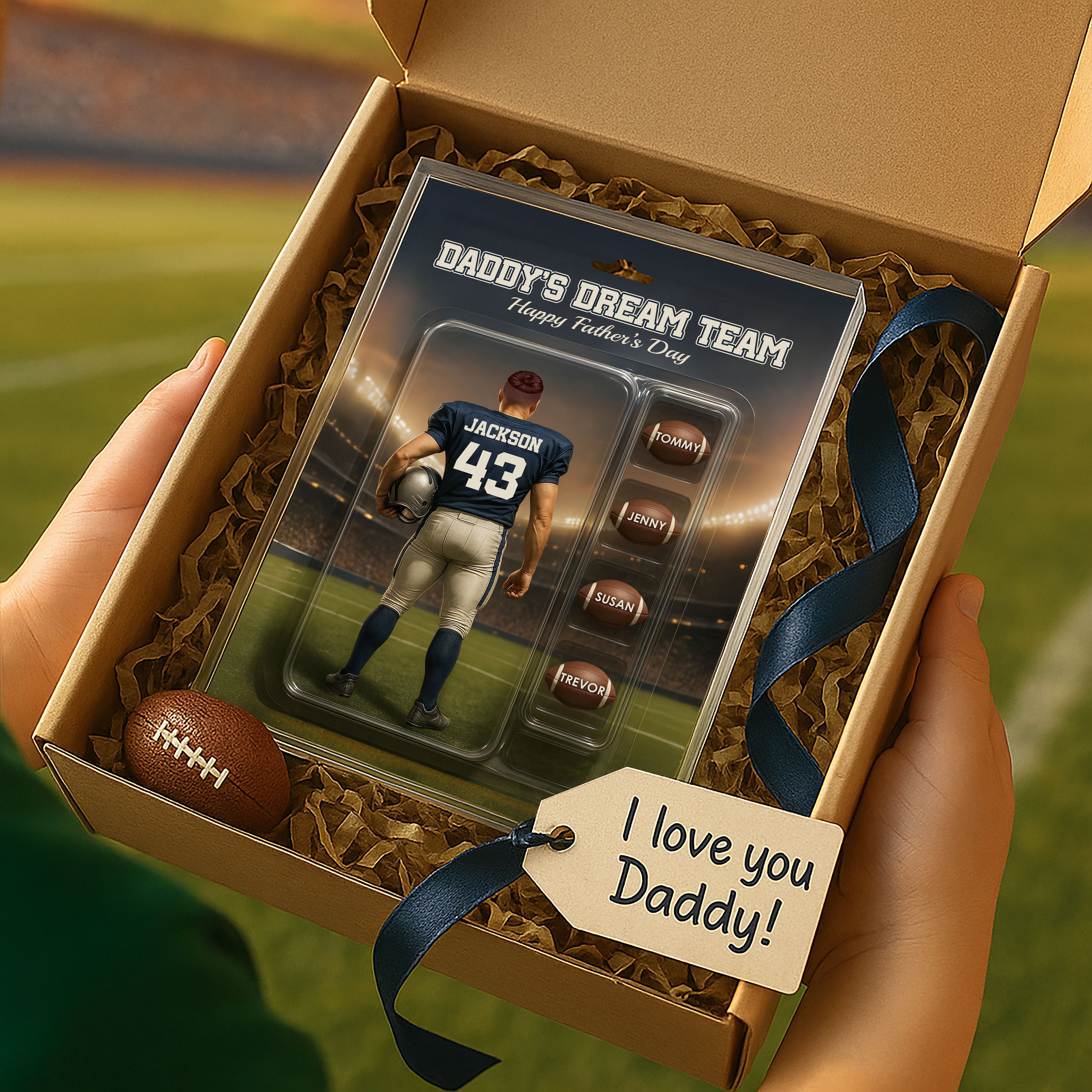 Custom Figure Football Dad With Kids' Names Personalized Acrylic Block Plaque, Perfect 2025 Gift For Him, For Dad, For Husband, For Football Lover