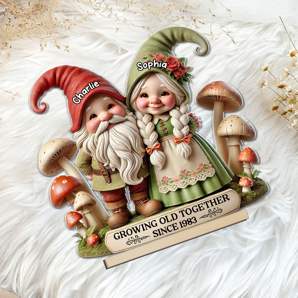 3D Effect Whimsical Gnome Couple Personalized Standing Wooden Plaque, Heartfelt Gift For Couple, For Him, For Her, Husband, Wife