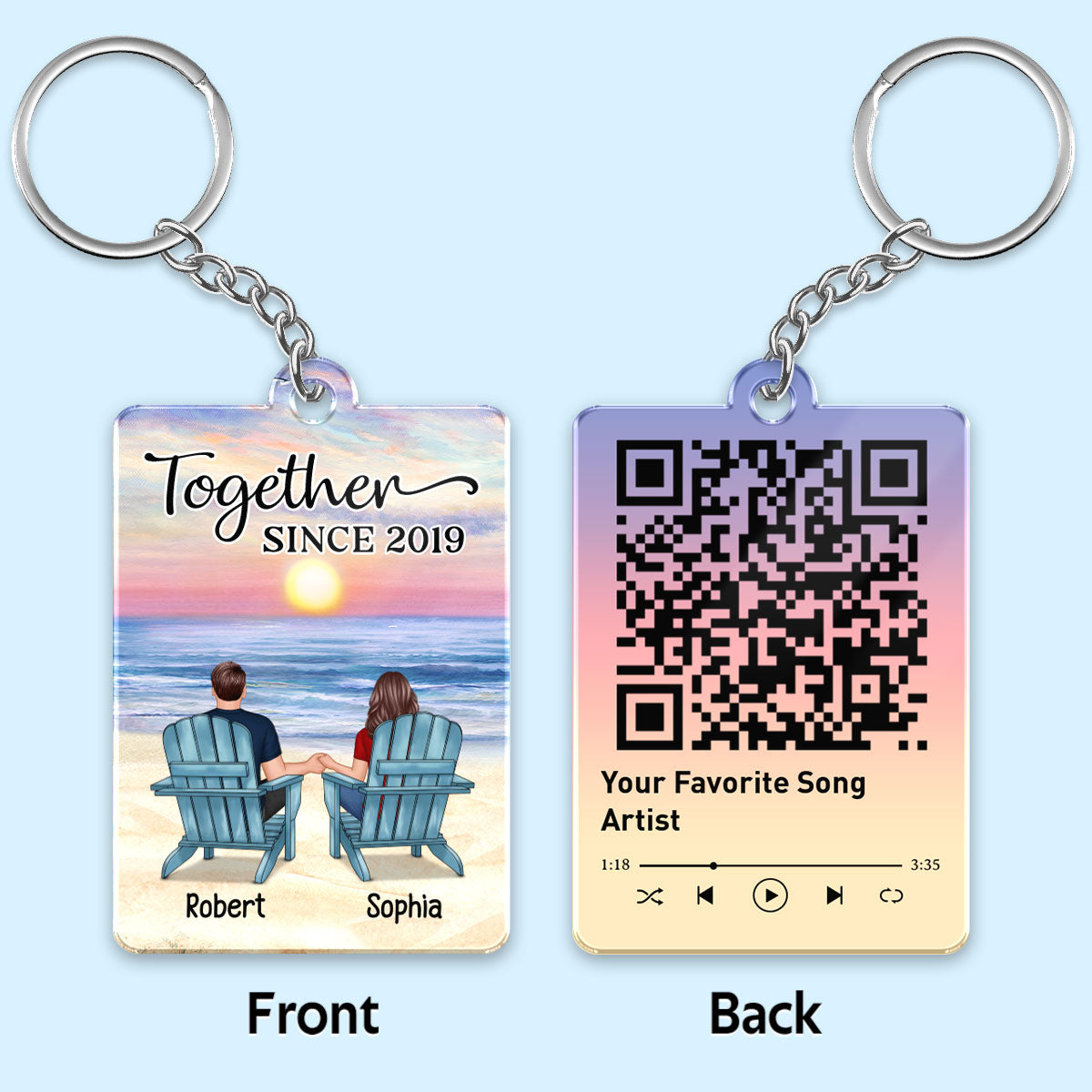 Couple Back View At Beach Favorite Song Scannable QR Code - Personalized Acrylic Keychain - Anniversary Gift For Him, Gift For Her
