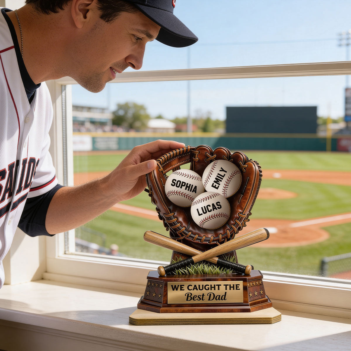 We Caught The Best Dad, Baseball Dad - Personalized 2-Layered Wooden Plaque - Gift for Dad, Husband