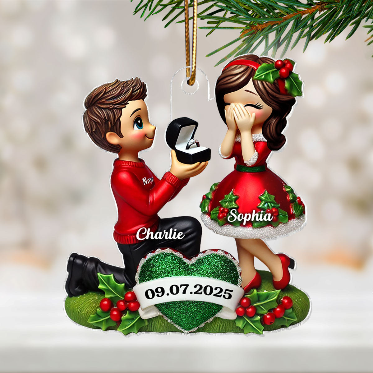 Marriage Proposal 3D Effect Ornament for Couples, Personalized Newly Engaged Gift, ""She Said Yes!"" Ornament