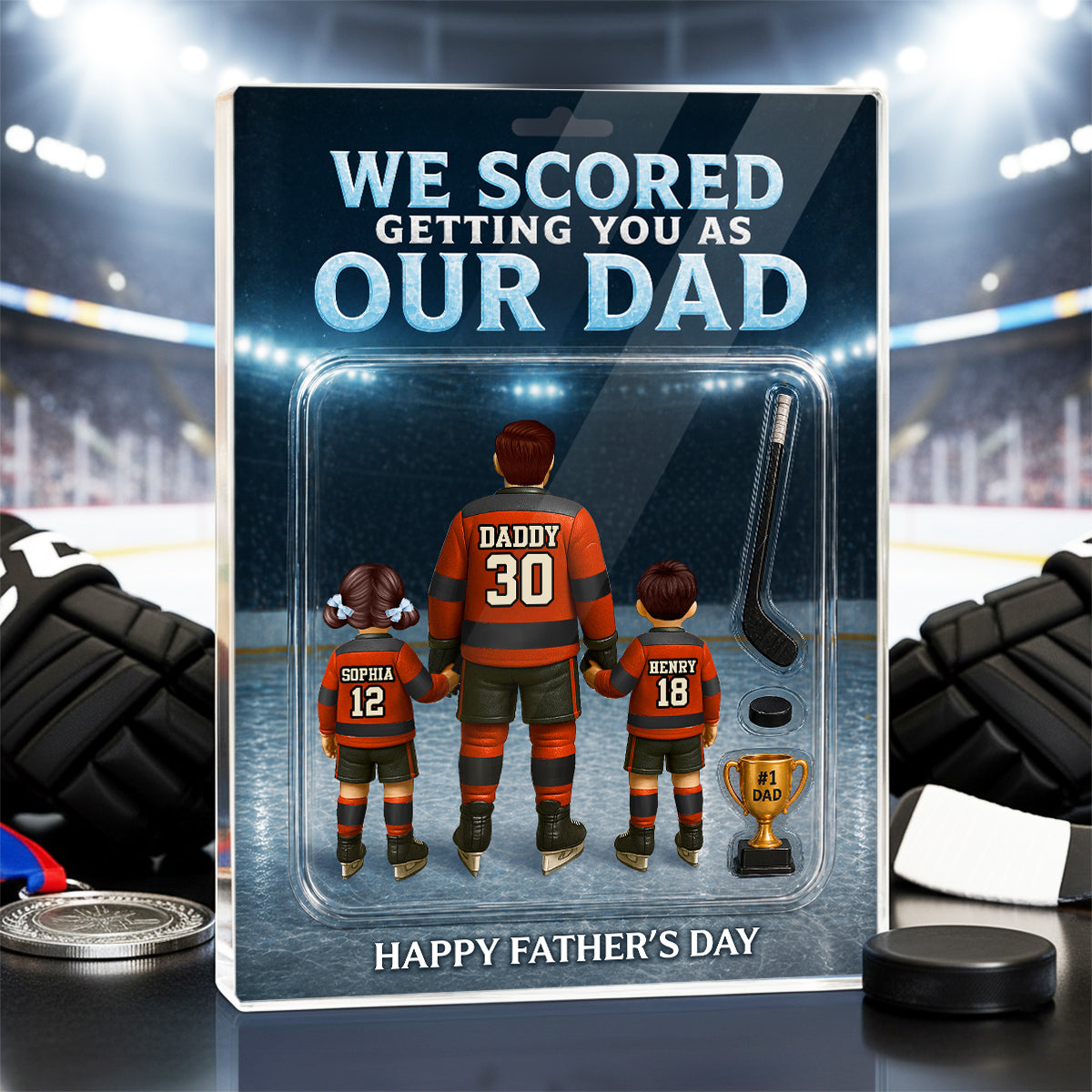 Hockey Dad We Scored Getting You As Our Dad - Personalized Acrylic Block Plaque - Gift For Hockey Dad, Husband