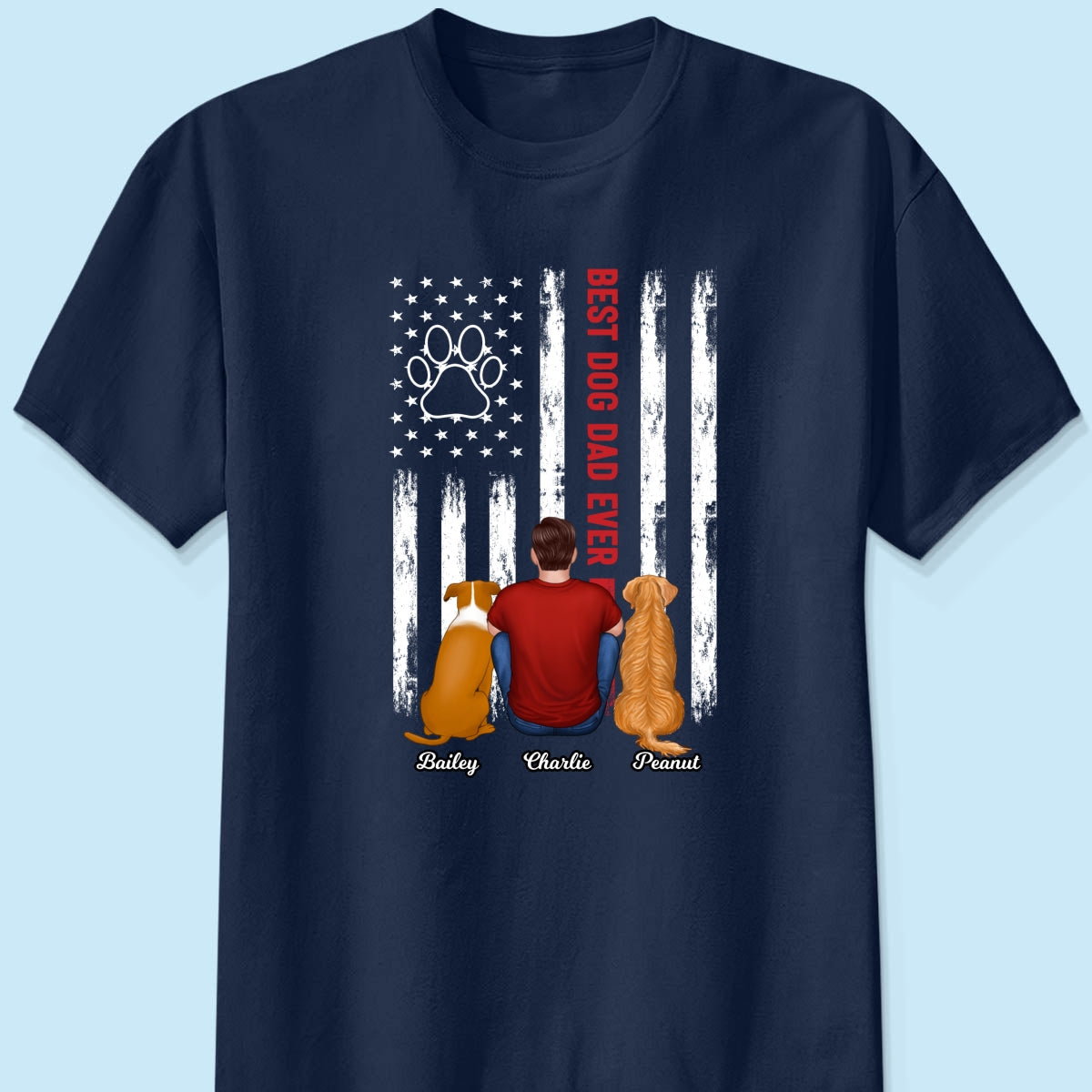American Best Dog Cat Dad Ever Back View Personalized Shirt