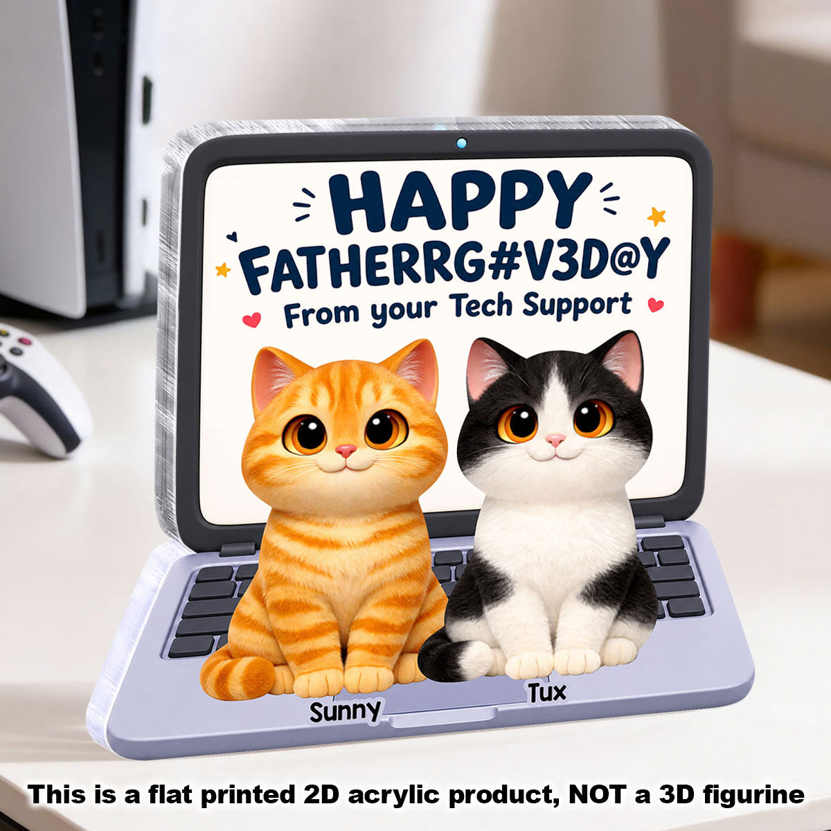 Cute Fluffy Cats Happy From Tech Support 2D Flat - Personalized Acrylic Block Plaque - Funny Gift For Cat Dad, Cat Lovers
