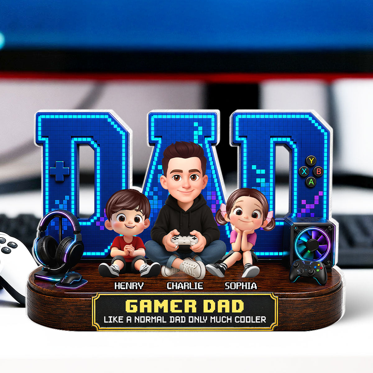 Gamer Dad Much Cooler - Personalized Acrylic Block Plaque - Gift For Dad, Husband, Gamers