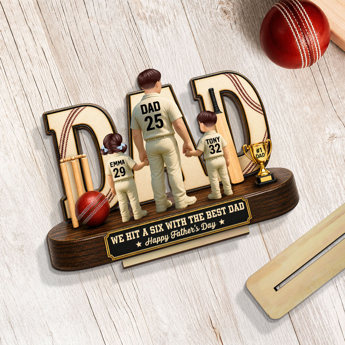 Cricket Dad Legend Hit A Six With The Best Dad - Personalized 2-Layered Wooden Plaque - Gift For Dad, Husband, Cricket Lovers