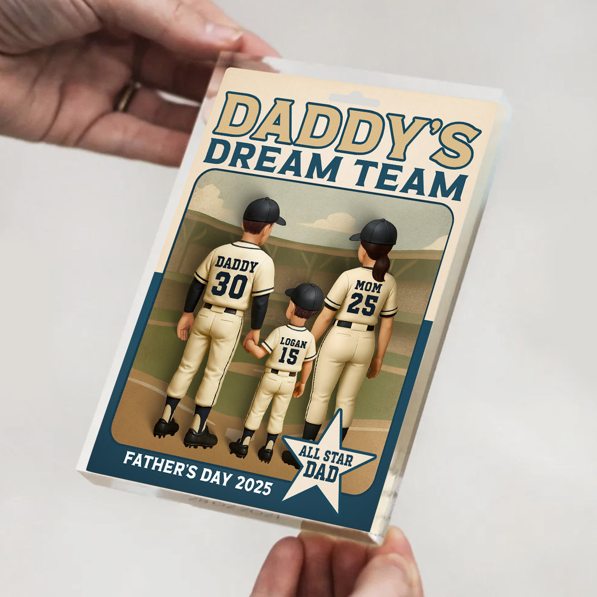 Daddy's Dream Team Baseball Card Personalized Acrylic Block Plaque, Gift for Baseball Dad
