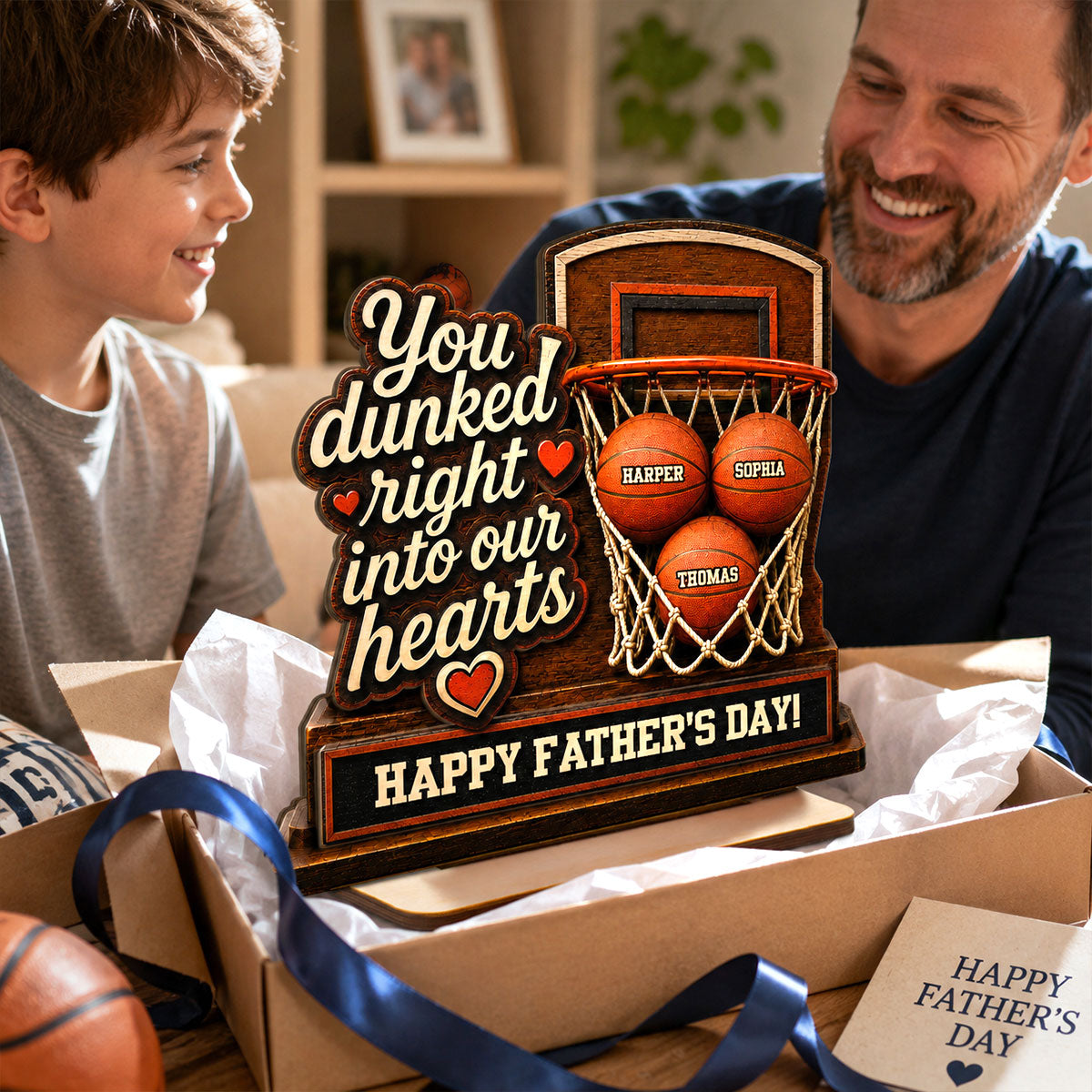 You Dunked Right Into Our Hearts Custom Name 2D Flat - Personalized 2-Layered Wooden Plaque - Gift For Basketball Dad