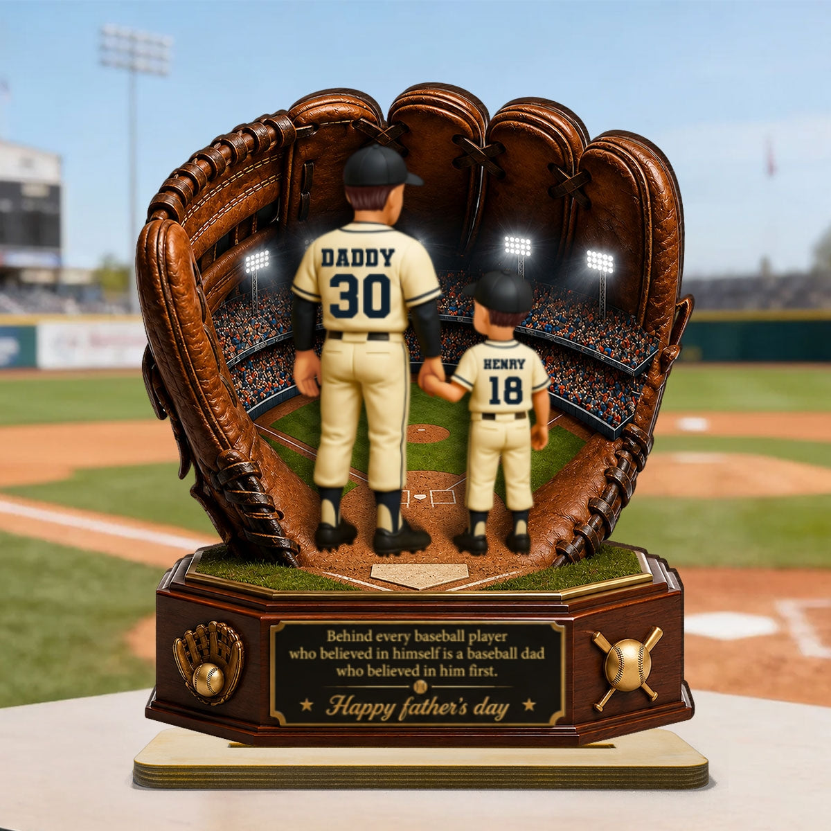 Behind Every Baseball Softball Player is a Dad - Personalized 2-Layered Wooden Plaque - Gift for Dad, Husband