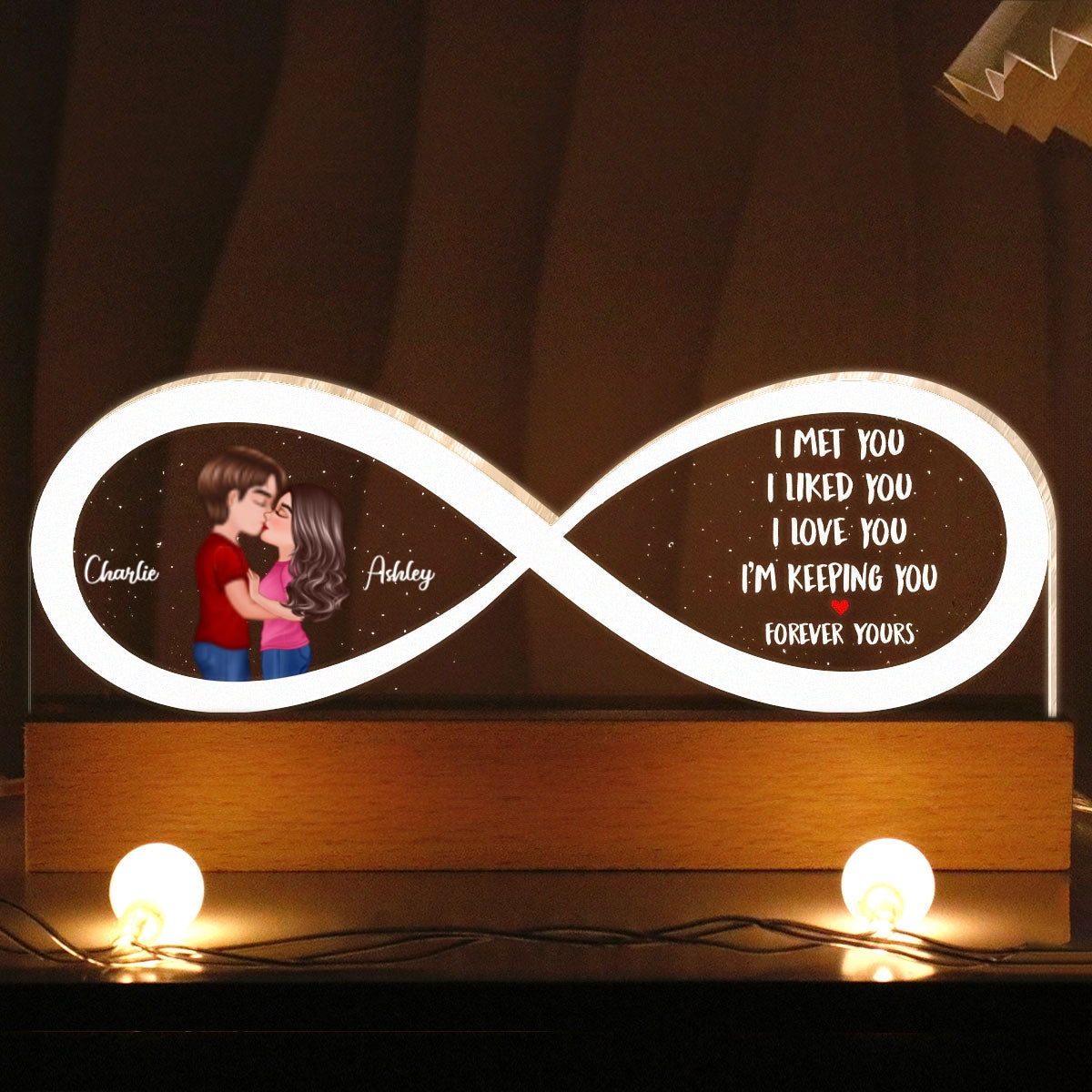 Couple Infinity I Met You Personalized Acrylic Block LED Night Light, Gift, Anniversay Gift For Couples