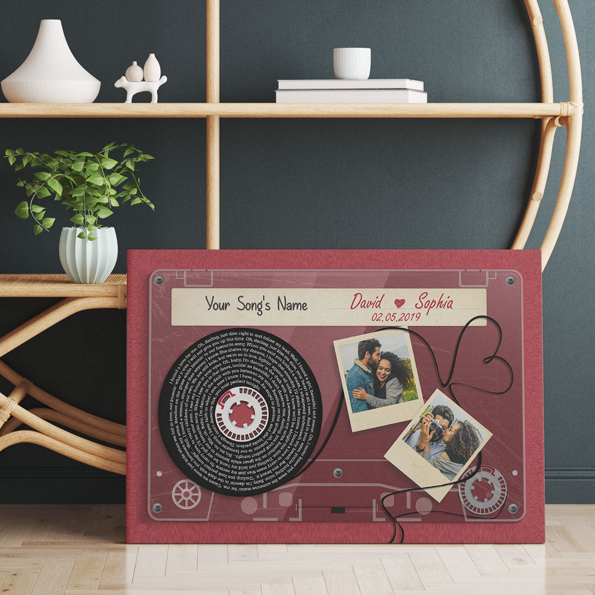 Red Cassette Tape Song Lyrics Art Personalized Canvas, Anniversary Gift For Him, For Her, For The Couple