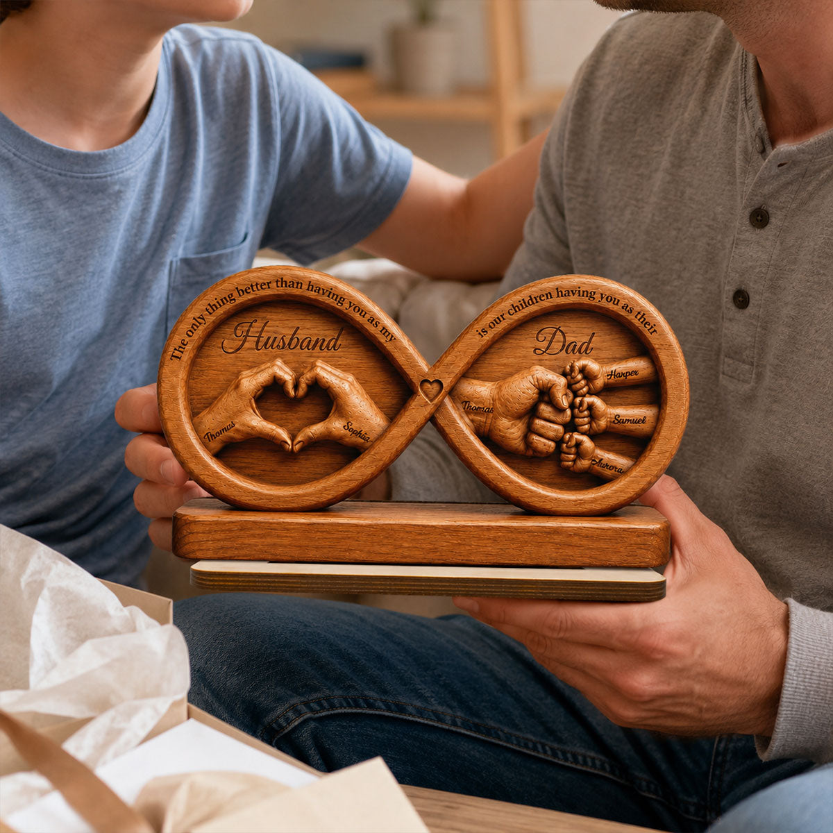 Infinity Love Husband And Dad Fist Bump 2D Flat - Personalized 2-Layered Wooden Plaque - Gift For Dad, Husband