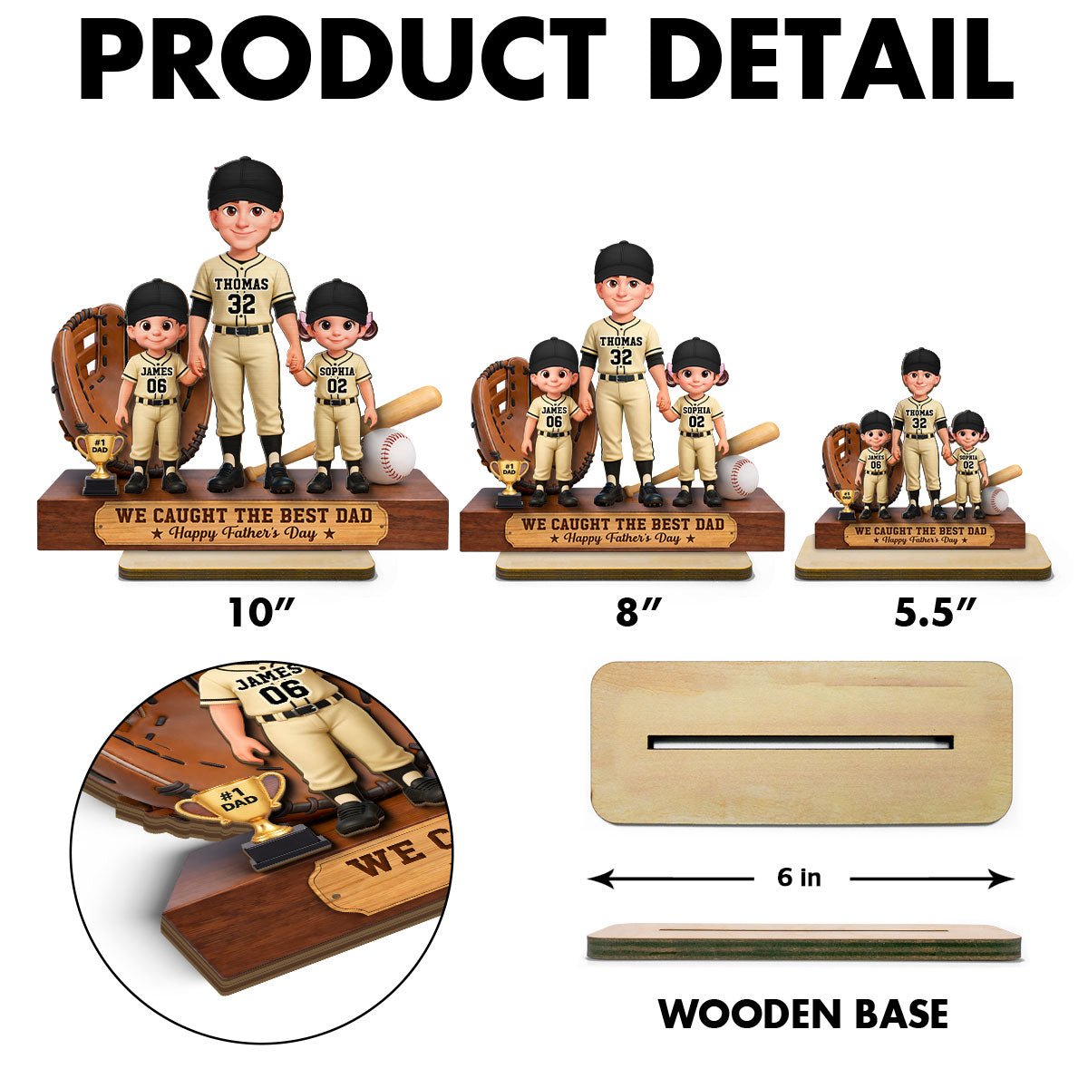 Baseball No.1 Dad We Caught The Best Dad - Personalized 2-Layered Wooden Plaque - Gift For Dad