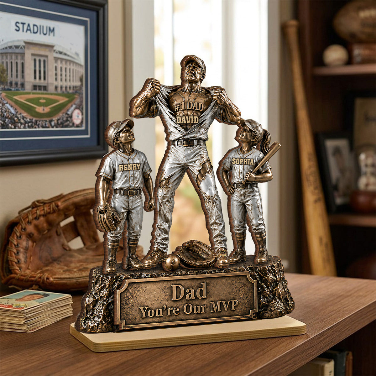 No 1 Dad Baseball Victory Trophy - Personalized 2-Layered Wooden Plaque - Gift for Dad, Husband