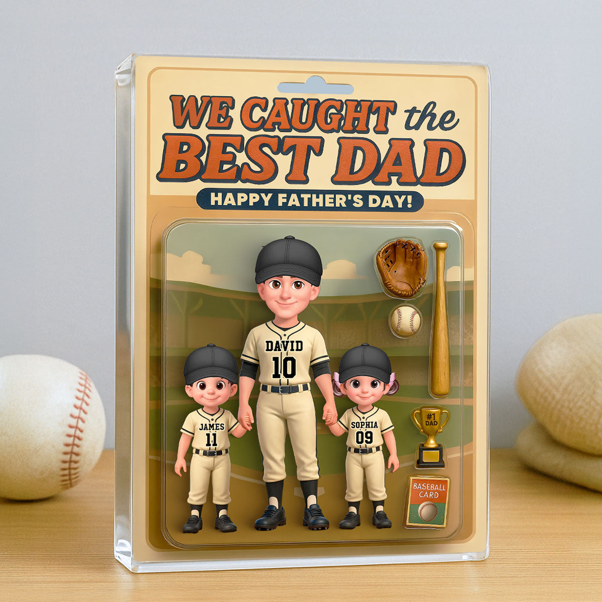 Baseball Things We Caught The Best Dad - Personalized Acrylic Block Plaque - Gift For Baseball Dad